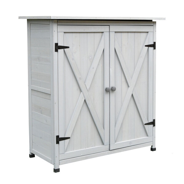 Abri de jardin armoire de jardin remise pour outils sur pied dim. 110L x 55l x 117H cm 2 étagères 2 portes toit bitumé étanche bois massif pin pré-huilé gris