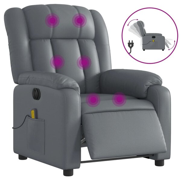vidaXL Fauteuil de massage inclinable électrique gris similicuir
