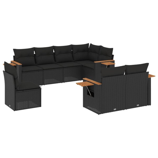 vidaXL Salon de jardin 8 Pièces avec coussins noir résine tressée