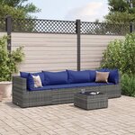 vidaXL Salon de jardin 5 Pièces avec coussins Gris Résine tressée