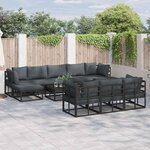 vidaXL Ensemble de canapé de jardin avec coussin 11 Pièces Noir Aluminium