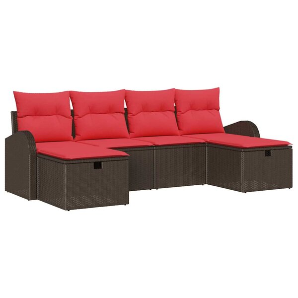 vidaXL Ensemble de Canapés 6 Pièces Marron et rouge polyrotin