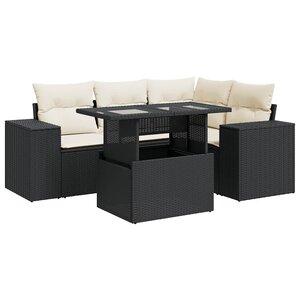 vidaXL Salon de jardin 5 Pièces avec coussins noir résine tressée