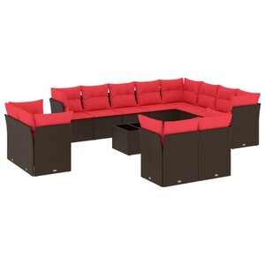 vidaXL Salon de jardin avec coussins 13 Pièces marron résine tressée