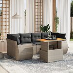 vidaXL Salon de jardin avec coussins 7 Pièces gris résine tressée