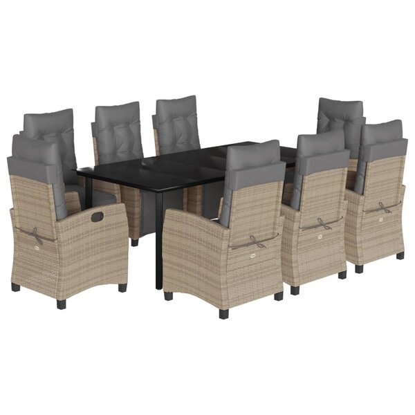 vidaXL Ensemble à manger de jardin et coussins 9 Pièces mélange beige