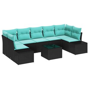 vidaXL Ensemble de canapé de jardin avec coussin 8 Pièces Noir polyrotin