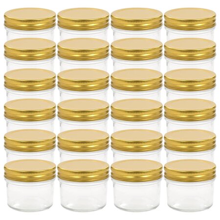 vidaXL 24 Pièces Pots à confiture avec couvercles dorés Verre 110 ml