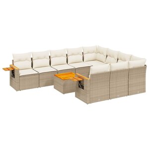 vidaXL Salon de jardin 11 Pièces avec coussins beige résine tressée