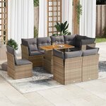 vidaXL Salon de jardin avec coussins 9 Pièces beige résine tressée