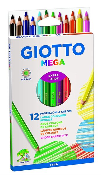 Etui de 12 crayons de couleur hexagonaux Méga assortis diamètre 5 5 mm GIOTTO