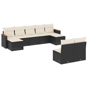 vidaXL Salon de jardin 9 Pièces avec coussins noir résine tressée