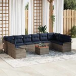 vidaXL Ensemble de canapé de jardin avec coussin 11 Pièces Gris et marine