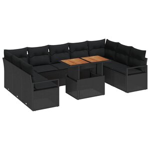 vidaXL Ensemble de canapé de jardin avec coussin 10 Pièces Noir et Marron