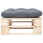 vidaXL Repose-pied palette de jardin avec coussin gris bois naturel