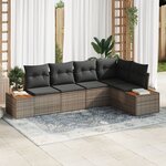 Ensemble de Canapés de Jardin 5 Pièces avec Coussins Gris Poly Rotin Acacia