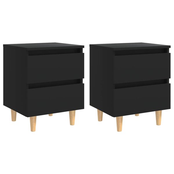 vidaXL Tables de chevet avec pieds en pin 2 Pièces Noir 40x35x50 cm