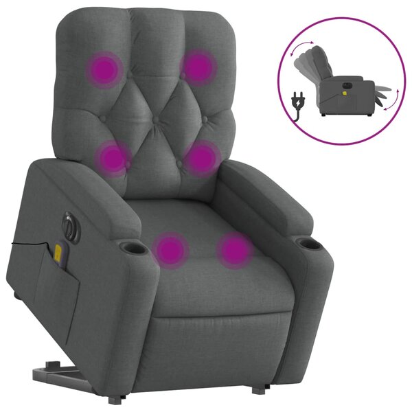 vidaXL Fauteuil inclinable de massage électrique Gris foncé Tissu