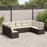 vidaXL Ensemble de canapé de jardin avec coussin 9 Pièces Marron et Crème