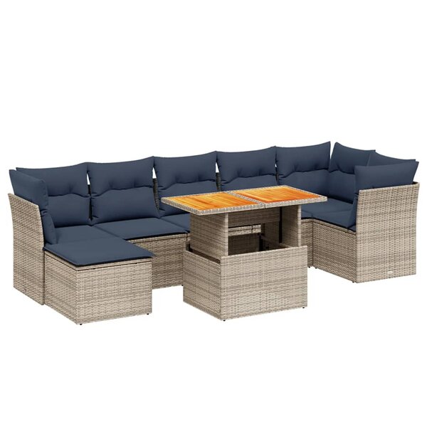 vidaXL Salon de jardin 8 Pièces avec coussins gris résine tressée