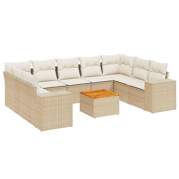 vidaXL Salon de jardin avec coussins 10 Pièces beige résine tressée