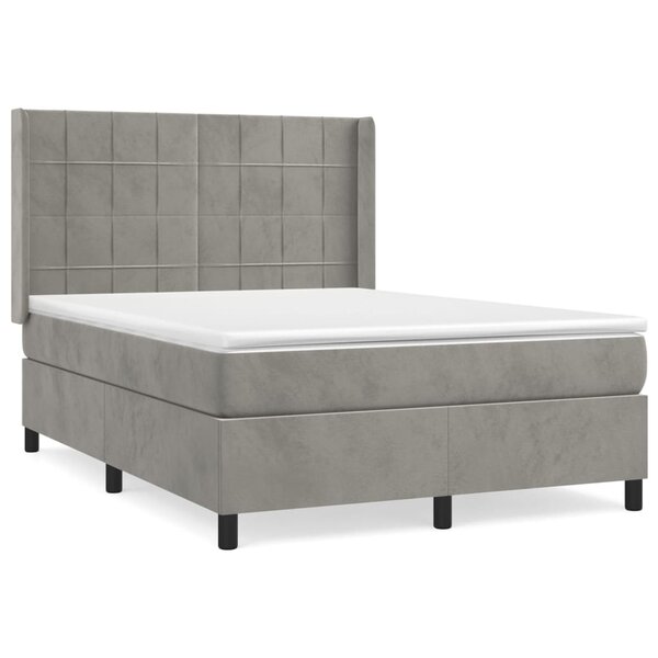 vidaXL Sommier à lattes de lit et matelas Gris clair 140x200cm Velours