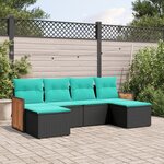 vidaXL Salon de jardin 6 Pièces avec coussins noir résine tressée