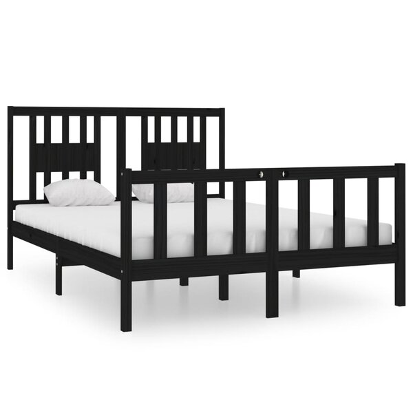 vidaXL Cadre de lit Noir Bois massif 135x190 cm Double