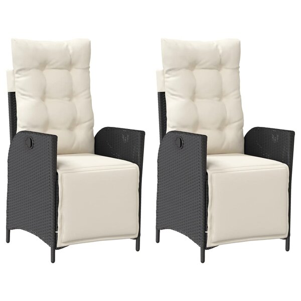 vidaXL Chaises inclinables de jardin lot de 2 repose-pied noir rotin