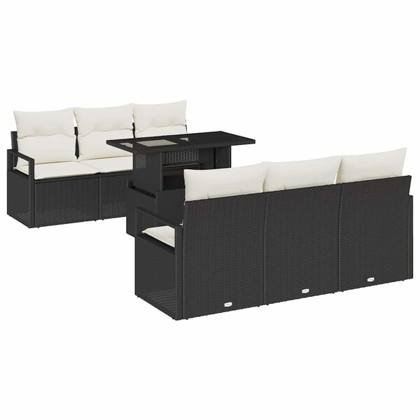 vidaXL Ensemble de canapé de jardin avec coussin 7 Pièces Noir et crème