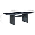 Vidaxl table de jardin gris foncé résine tressée et verre trempé