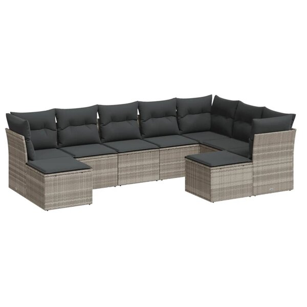 vidaXL Salon de jardin 9 Pièces avec coussins gris clair résine tressée