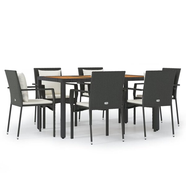 vidaXL Ensemble à manger de jardin coussins 7Pièces Noir Résine tressée