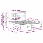 vidaXL Cadre de lit Marron 135 x 190 cm Bois massif en pin
