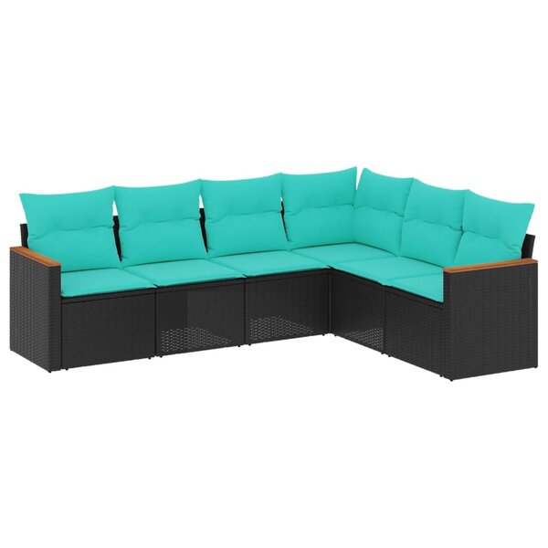 vidaXL Salon de jardin 6 Pièces avec coussins noir résine tressée