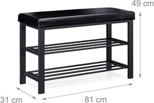 Banc de rangement à chaussures meuble assise tabouret en synthétique 2 niveaux noir 13_0000360_3
