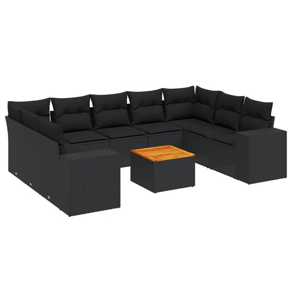 vidaXL Salon de jardin 10 Pièces avec coussins noir résine tressée