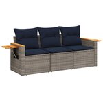 vidaXL Salon de jardin avec coussins 3 Pièces gris résine tressée