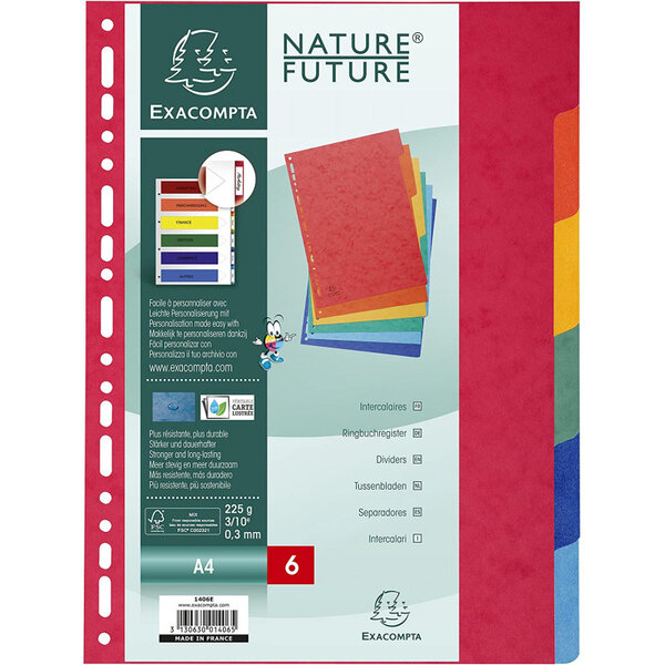 Intercalaires a4 - 6 positions - carte lustrée 225g - exacompta