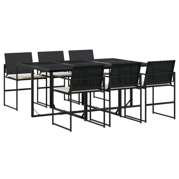 vidaXL Ensemble à manger de jardin coussins 7 Pièces noir résine tressée