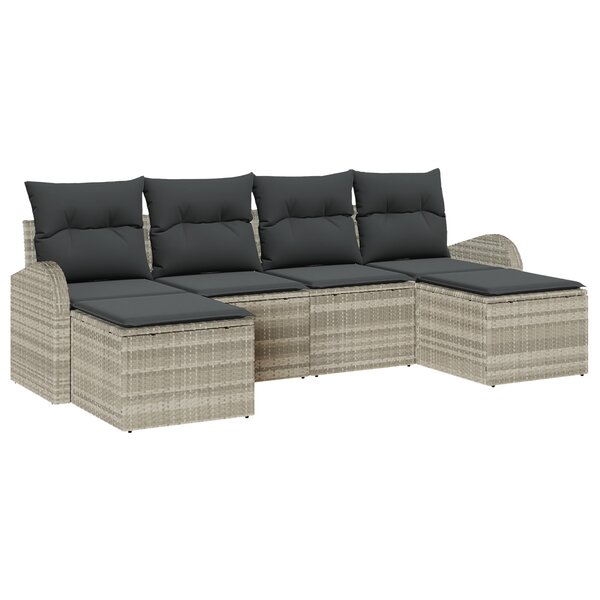 vidaXL Ensemble de canapé de jardin 6 pièces avec coussins gris clair en rotin synthétique