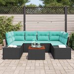 vidaXL Ensemble de canapé de jardin 7 Pièces Noir et turquoise polyrotin