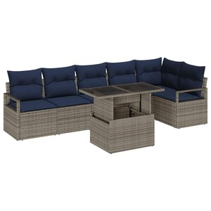 vidaXL Ensemble de canapé de jardin 7 Pièces Gris et bleu marine