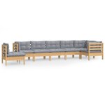 vidaXL Salon de jardin 8 Pièces avec coussins gris Bois de pin massif