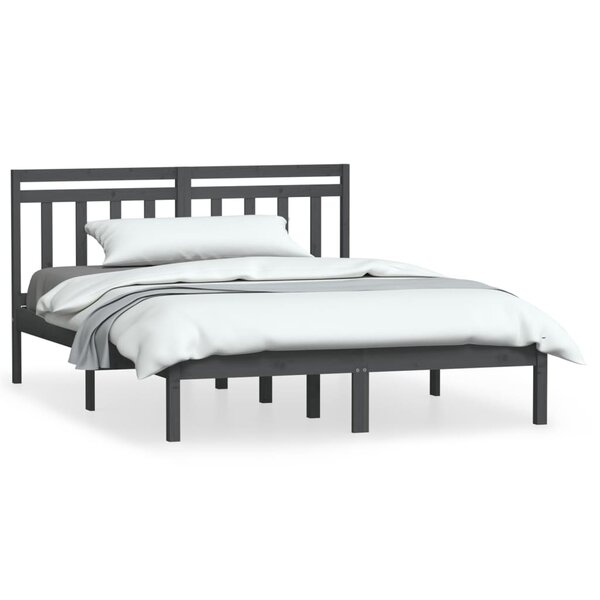 vidaXL Cadre de lit Gris 150x200 cm Très grand Bois massif