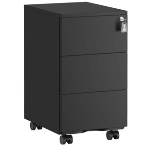 Caisson de bureau mobile 39 x 45 x 55 cm verrouillable avec 3 tiroirs rangement de documents papeterie préassemblé pour bureau bureau à domicile noir 12_0004823