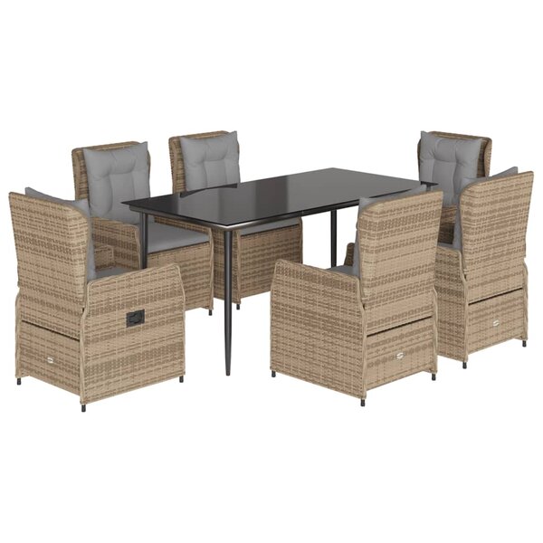 vidaXL Ensemble à manger de jardin et coussins 7 Pièces beige poly rotin