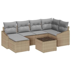 vidaXL Ensemble de canapé de jardin 7 Pièces Beige Poly rotin