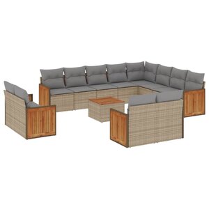 vidaXL Salon de jardin avec coussins 13 Pièces beige résine tressée