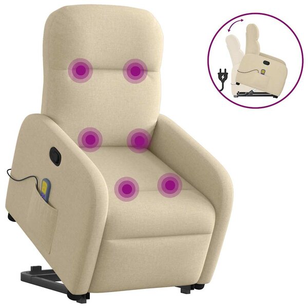 vidaXL Fauteuil inclinable de massage Crème Tissu